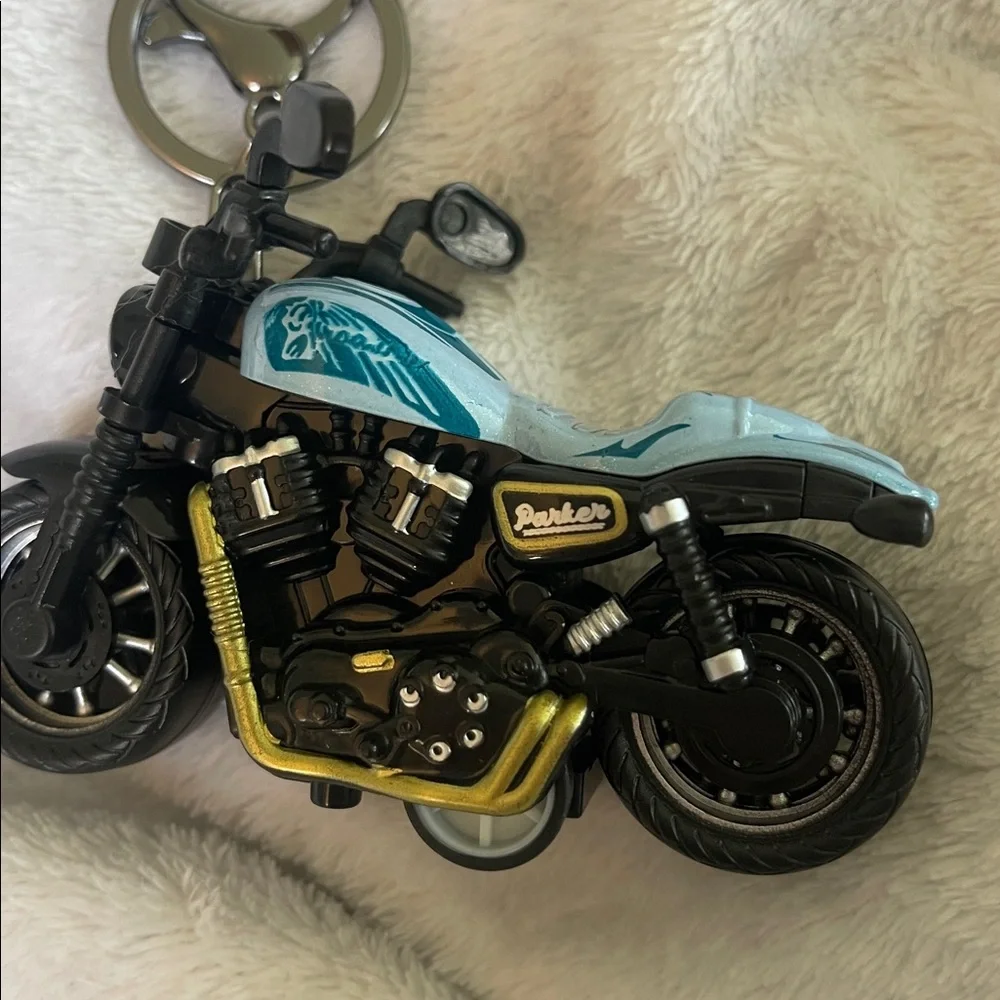 Parker Motorcycle Keychain with Blue and Black Design new claw clasp